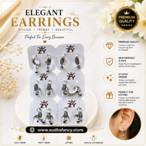 Elegant Silver Stone Hoop Earrings for Women & Girls - 1 Pair