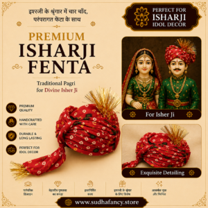 Sudha Fancy store प्रीमियम ऑरेंज मोठड़ा इशारजी फेंटा | traditional isharji pagri for gangaur decoration (copy)